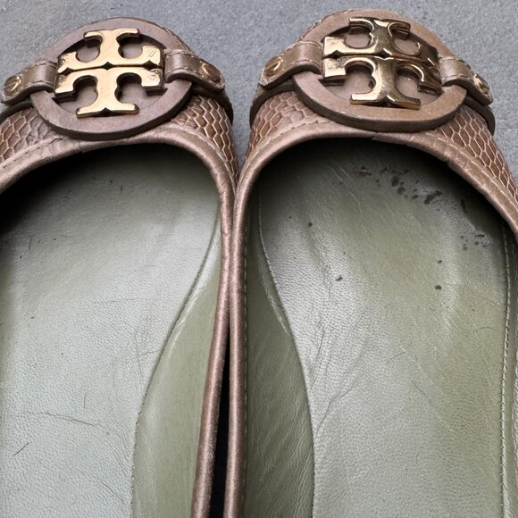 Tory Burch Womens Flat Shoes Olive Green Snake Skin Ballet Flats SIZE 8.5M - Picture 5 of 10